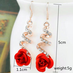 Elegant Red Rose Alloy Earrings