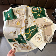 Chic Vintage Square Scarf - 70cm Satin Feel