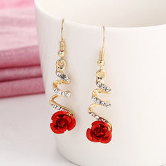 Elegant Red Rose Alloy Earrings