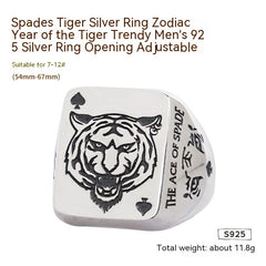 Zodiac Tiger Silver Spade Ring