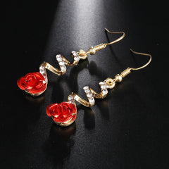 Elegant Red Rose Alloy Earrings