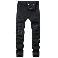 Mens Slim Fit Stretch Jeans Distressed Straight Leg Denim Pants Fashion Biker Jeans Ripped Skinny Jeans for Men