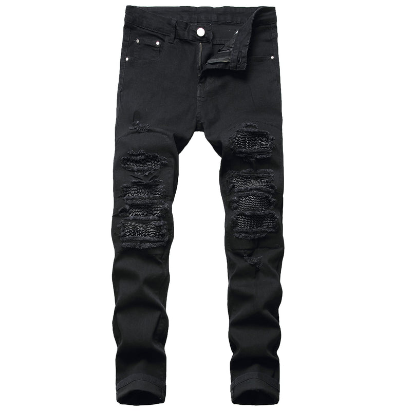 Mens Slim Fit Stretch Jeans Distressed Straight Leg Denim Pants Fashion Biker Jeans Ripped Skinny Jeans for Men