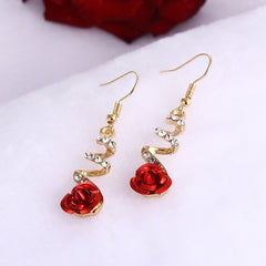 Elegant Red Rose Alloy Earrings