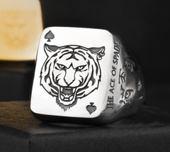 Zodiac Tiger Silver Spade Ring
