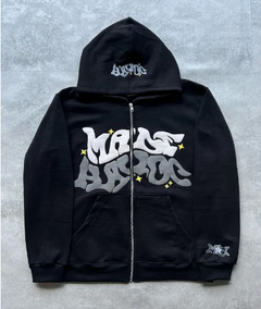 Trendy Printed Black Zip Hoodie