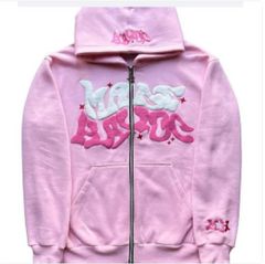 Trendy Printed Black Zip Hoodie